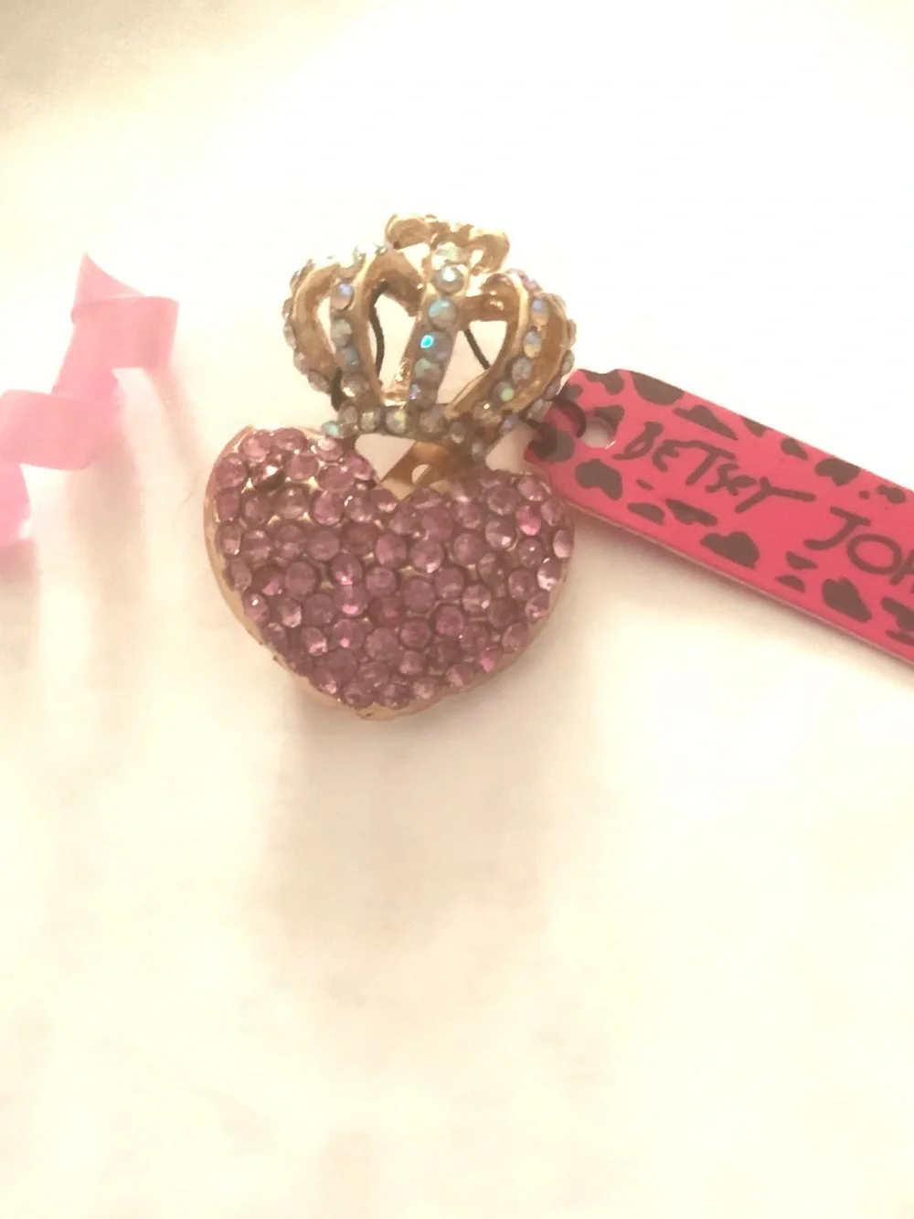 Betsey Johnson Pink Crystal Heart with Gold Crown Pendant